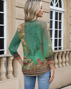 Brooke Blusa Donna – Tunica Floreale con Scollo a V, Maniche 3/4 e Bottoni Decorativi