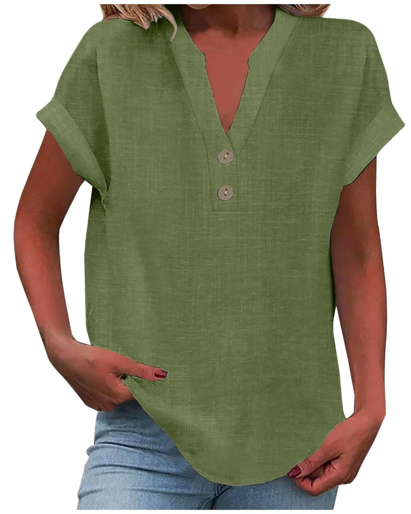 Charlotte Blouse Femme – Tunique Décontractée avec Col en V, Boutons Décoratifs et Manches à Volants