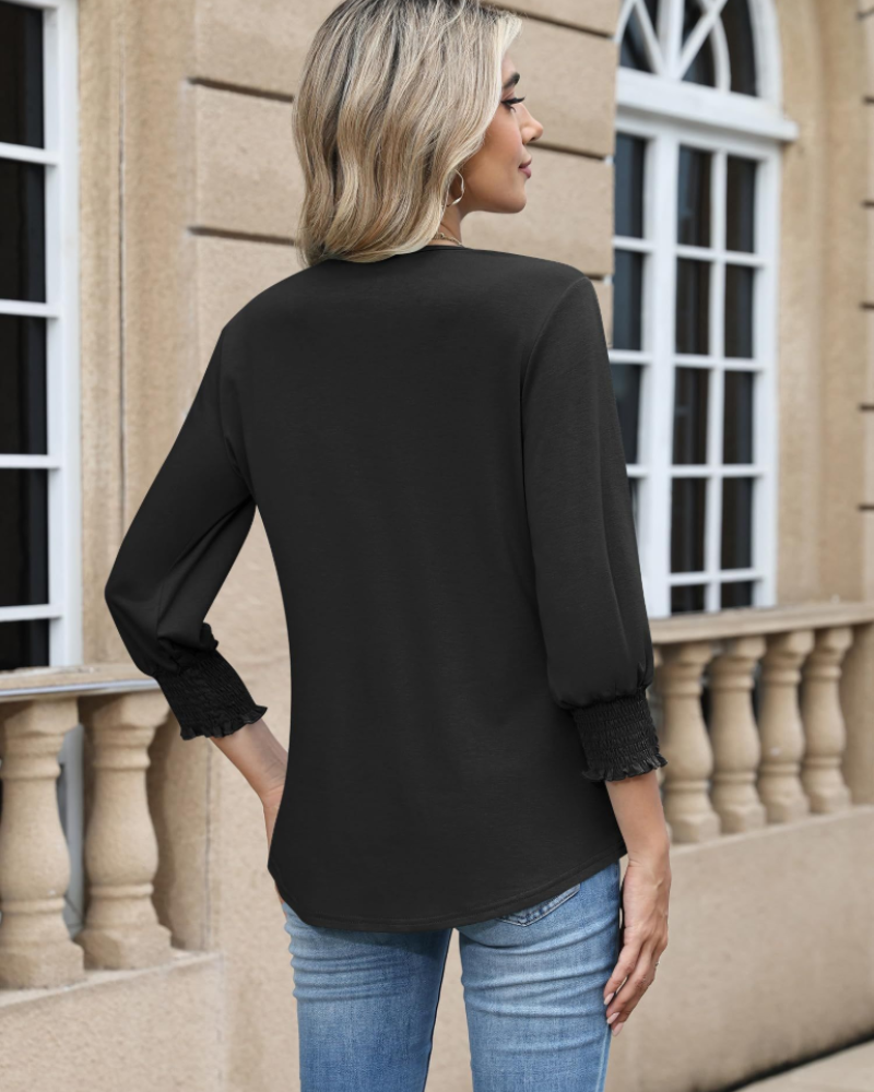 Daphne Blusa Donna – Tunica con Scollo a V, Maniche 3/4 e Bottoni Decorativi
