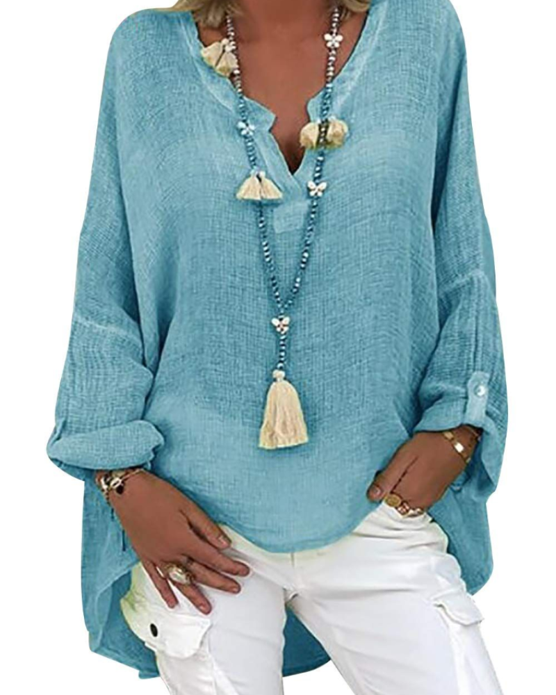 Vanessa Blusa Donna in Lino – Tunica Oversize con Scollo a V in Misto Lino e Rayon