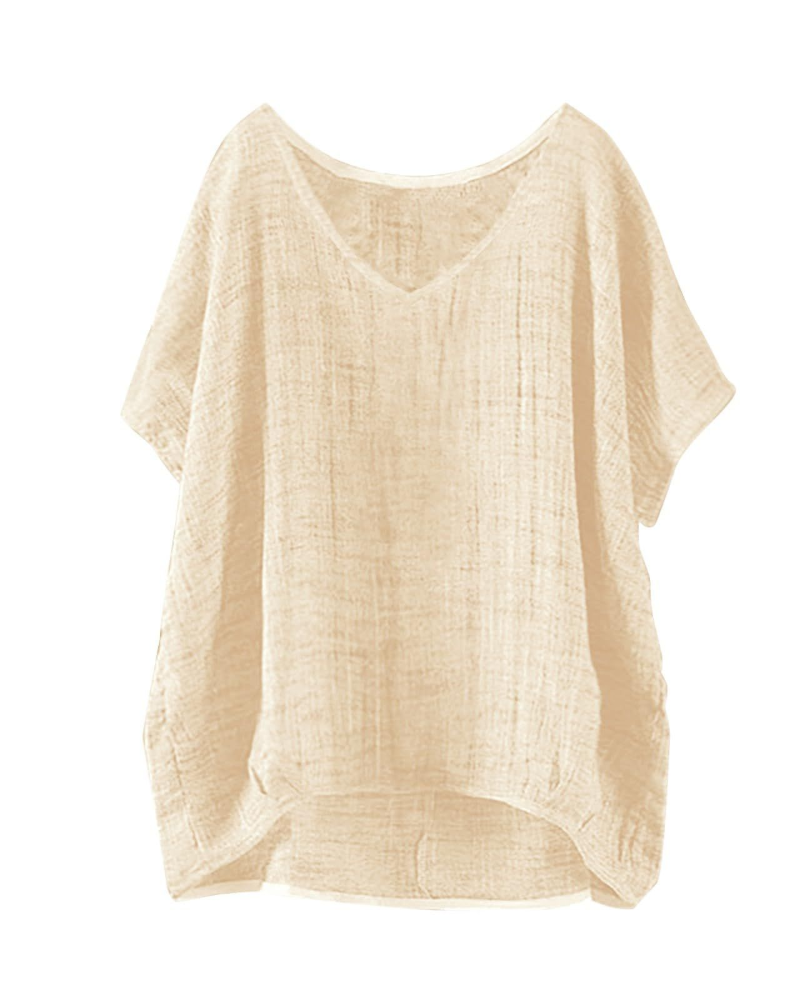 T-shirt longue Isla pour femme – haut d'été style lin avec manches courtes et coupe ample