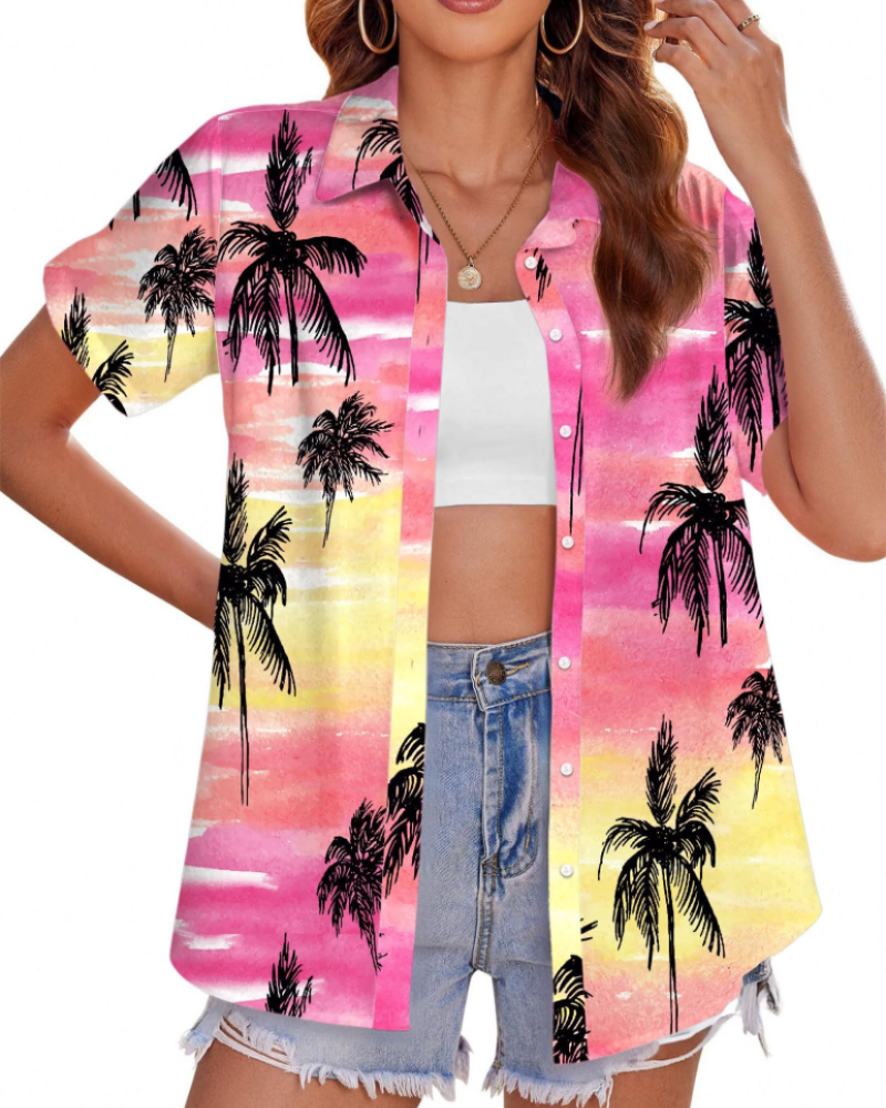 Jade Camicia Hawaiana Donna – Blusa Tropicale con Bottoni e Maniche Corte