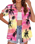 Jade Camicia Hawaiana Donna – Blusa Tropicale con Bottoni e Maniche Corte