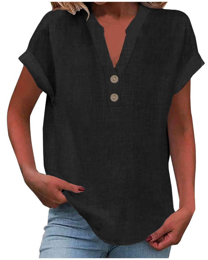 Charlotte Blouse Femme – Tunique Décontractée avec Col en V, Boutons Décoratifs et Manches à Volants