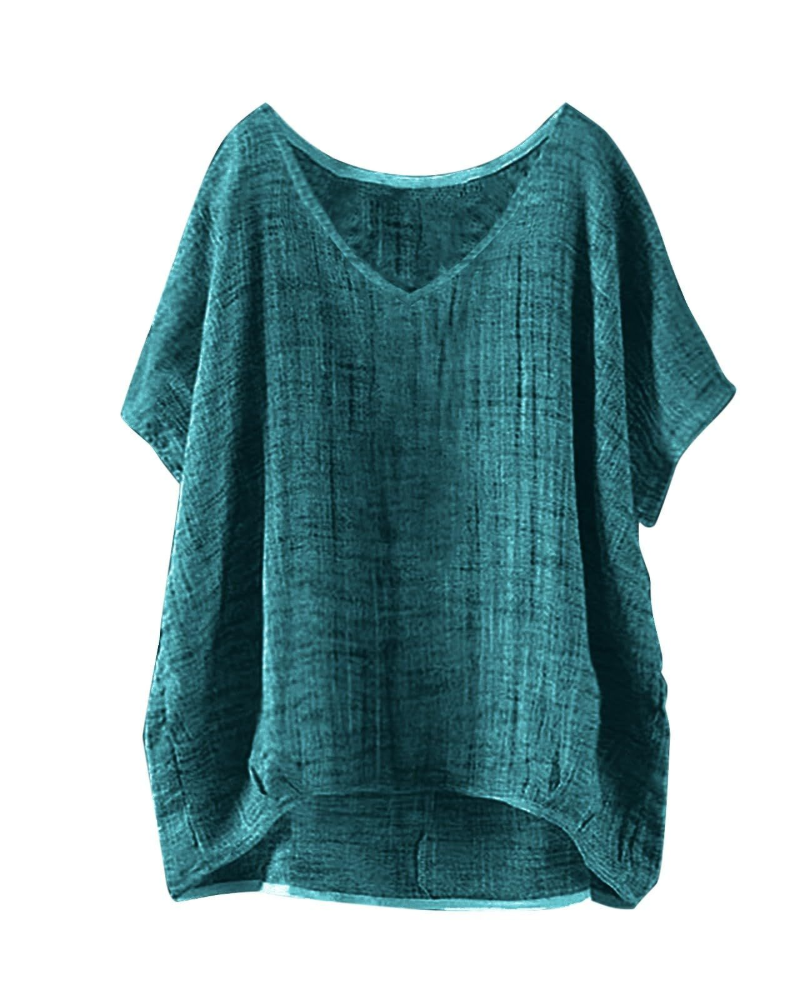 T-shirt longue Isla pour femme – haut d'été style lin avec manches courtes et coupe ample