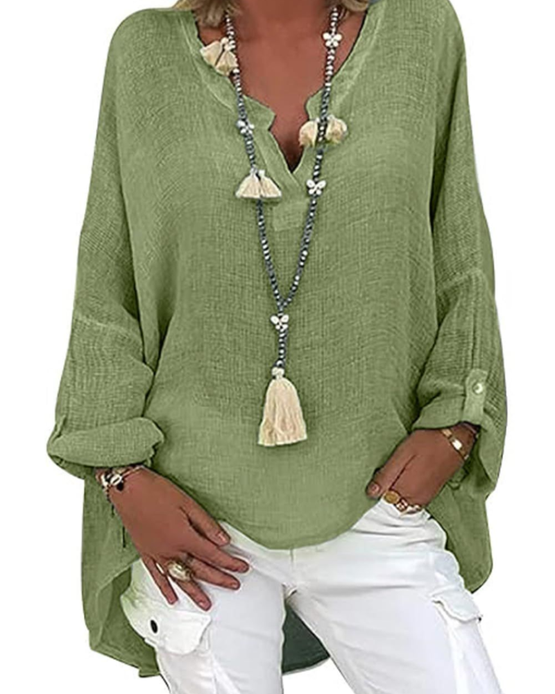 Vanessa Blouse Femme en Lin – Tunique Oversize avec Col en V en Mélange Lin et Rayonne