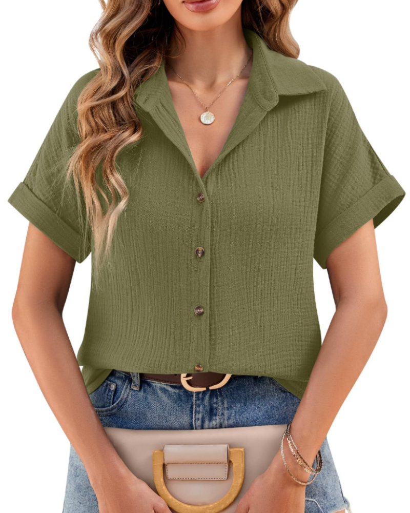 Blouse Evelyn pour femme – Chemise en mousseline de coton avec col en V et boutons