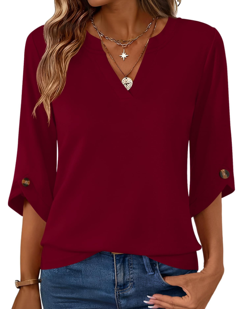 Harper Blusa Donna – Tunica con Scollo a V, Maniche 3/4 a Campana e Bottoni