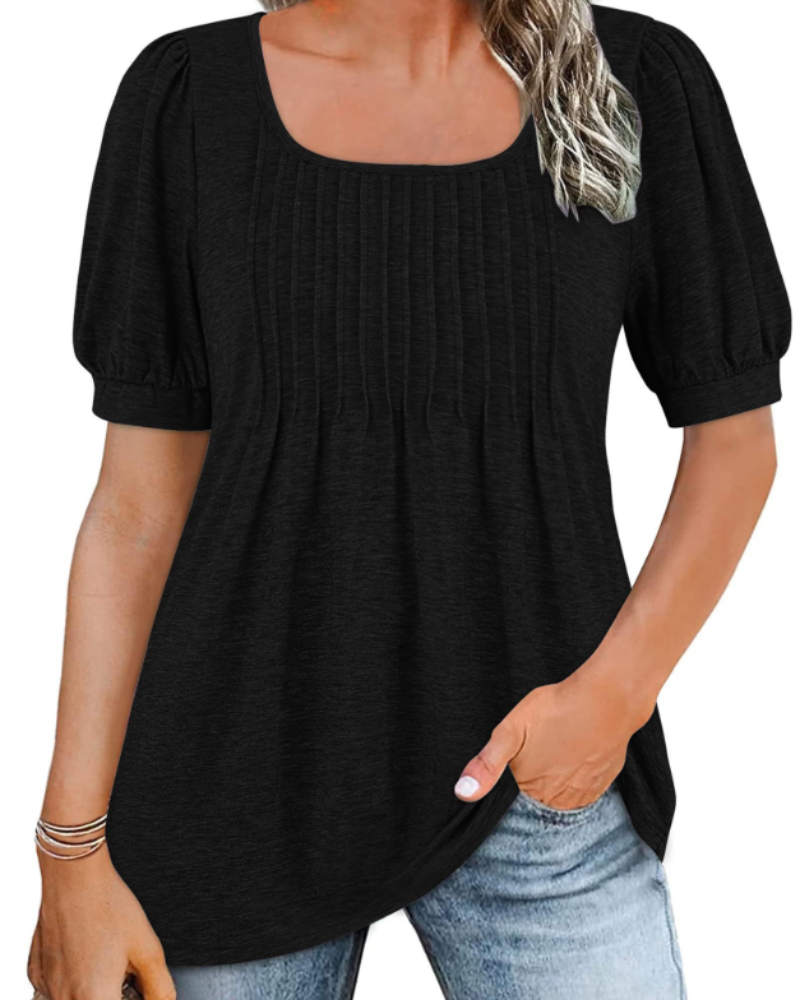 Blouse Penelope pour femme – Tunique avec encolure carrée, manches bouffantes et plis