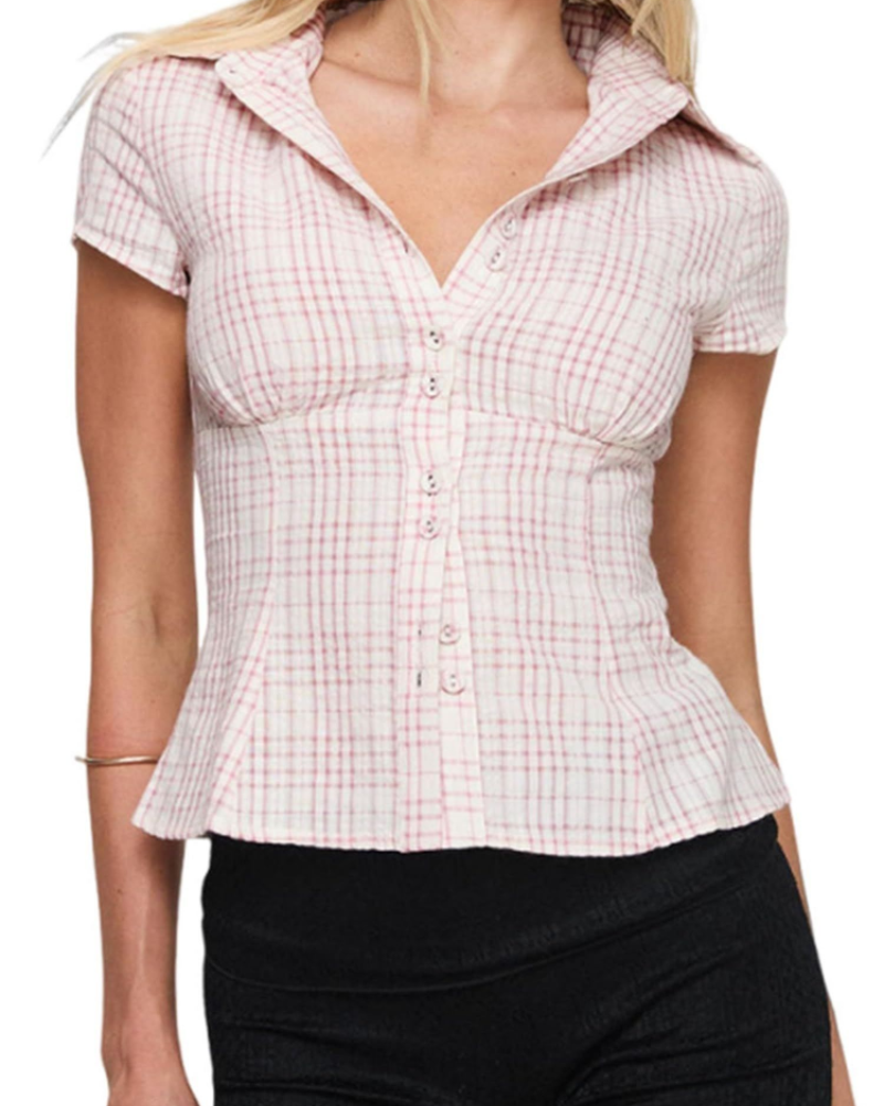 Chemisier pour femme Maisie – Blouse slim à carreaux avec col, boutons et manches courtes