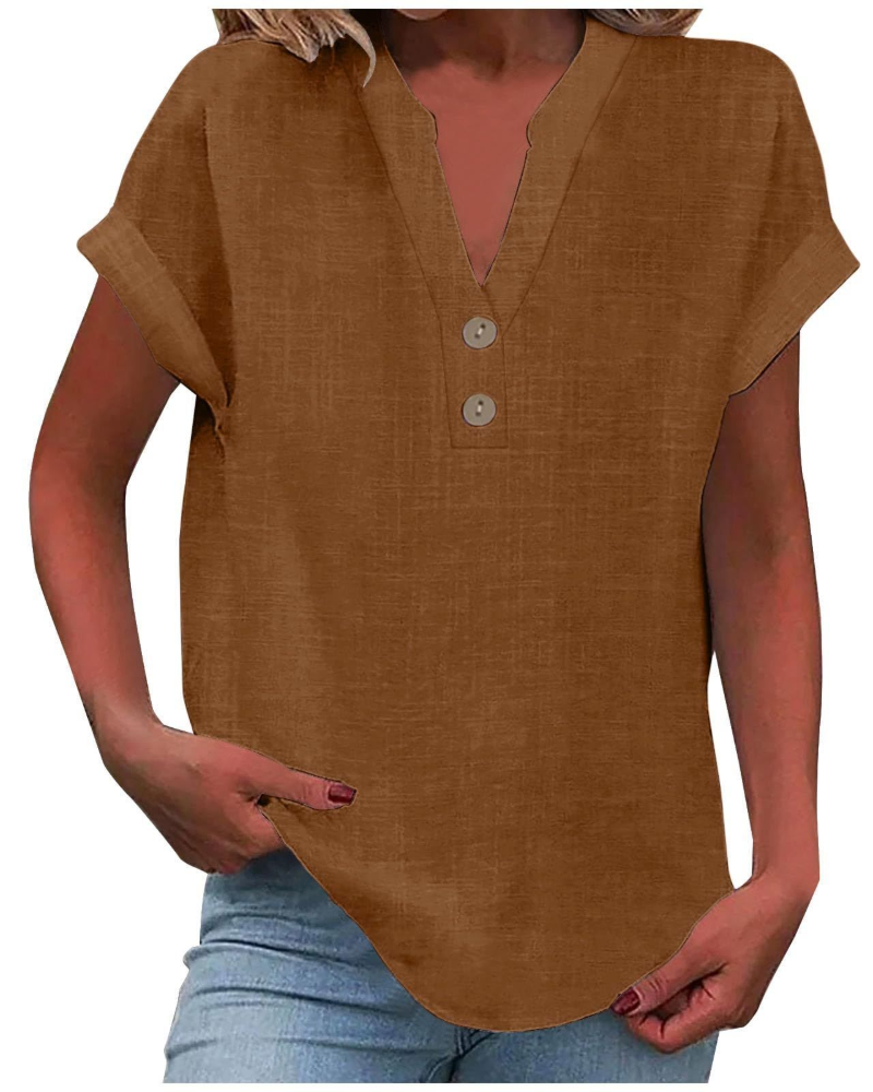 Charlotte Blouse Femme – Tunique Décontractée avec Col en V, Boutons Décoratifs et Manches à Volants