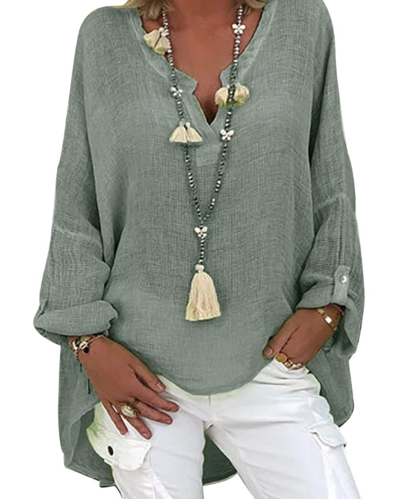 Vanessa Blouse Femme en Lin – Tunique Oversize avec Col en V en Mélange Lin et Rayonne