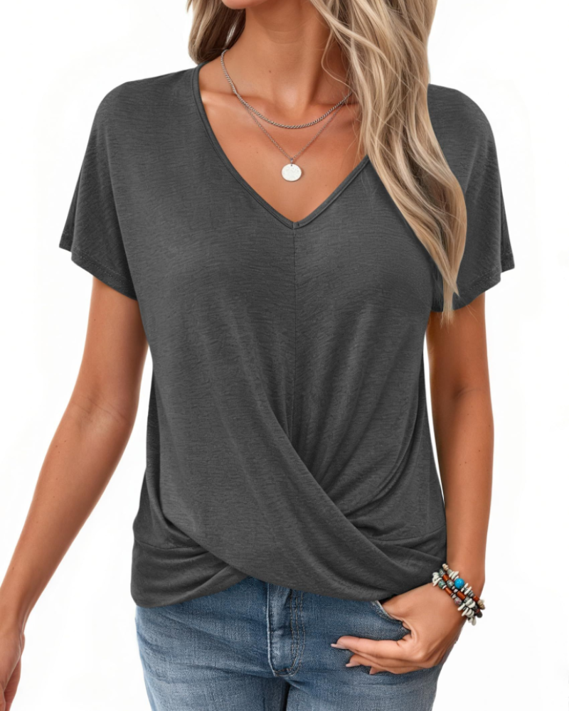 Hailey Blouse Femme – Top avec Col en V, Nœud Frontal et Manches Chauve-Souris