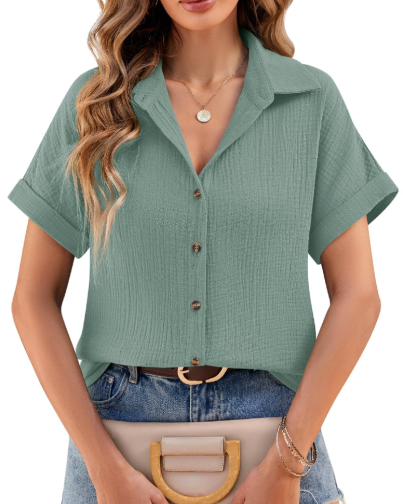 Blouse Evelyn pour femme – Chemise en mousseline de coton avec col en V et boutons