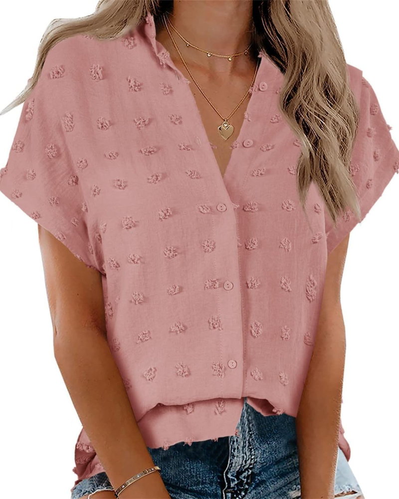 Chemisier pour femme Lauren – Blouse à pois avec col en V, boutons et manches courtes