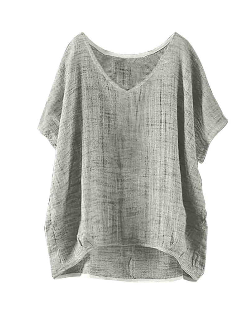 T-shirt longue Isla pour femme – haut d'été style lin avec manches courtes et coupe ample