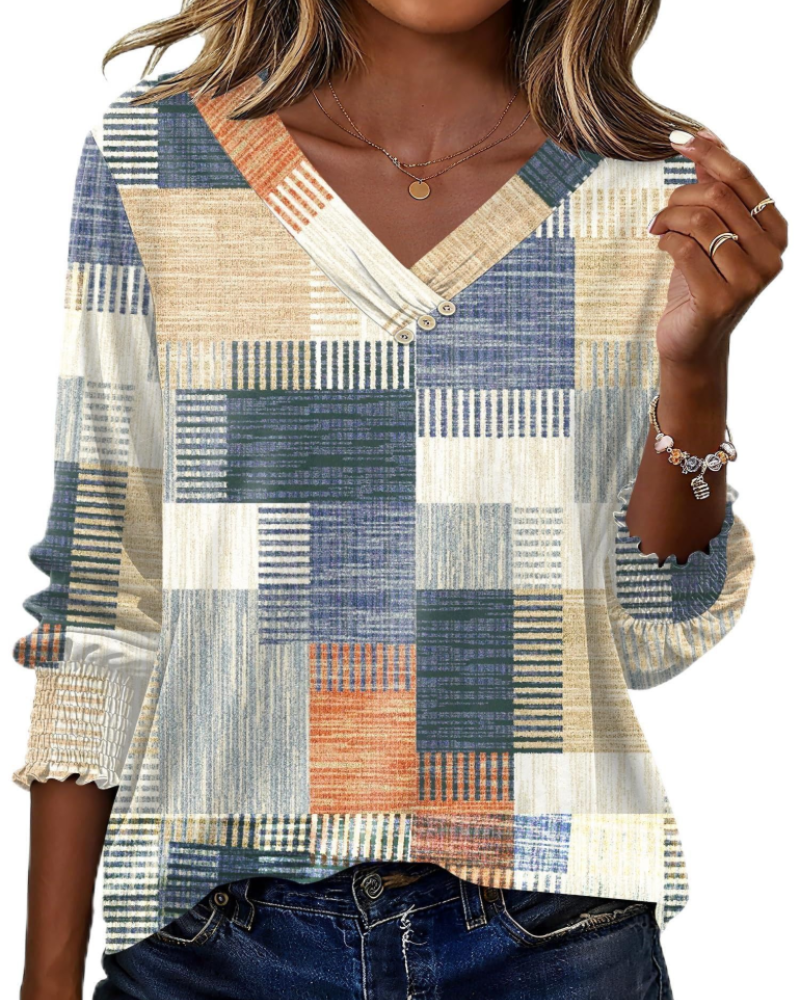 Brooke Blusa Donna – Tunica Floreale con Scollo a V, Maniche 3/4 e Bottoni Decorativi