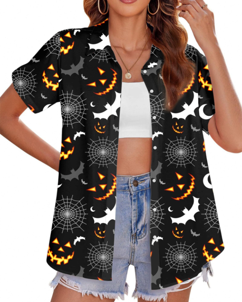 Chemise hawaïenne Jade pour femme – Blouse tropicale avec boutons et manches courtes