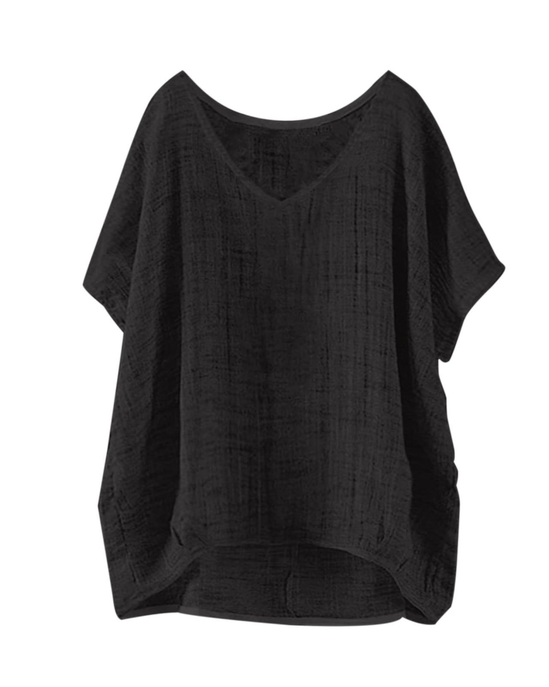 T-shirt longue Isla pour femme – haut d'été style lin avec manches courtes et coupe ample