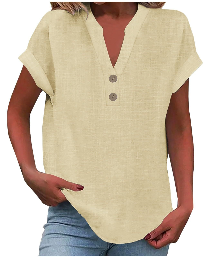Charlotte Blouse Femme – Tunique Décontractée avec Col en V, Boutons Décoratifs et Manches à Volants