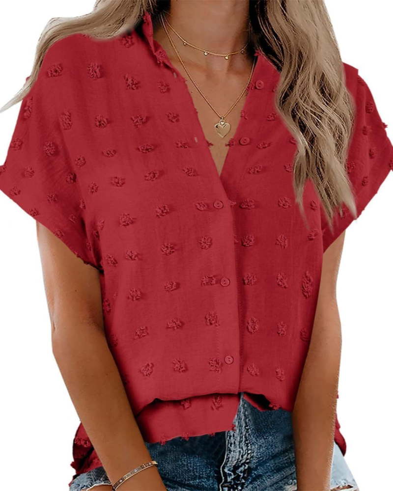 Chemisier pour femme Lauren – Blouse à pois avec col en V, boutons et manches courtes