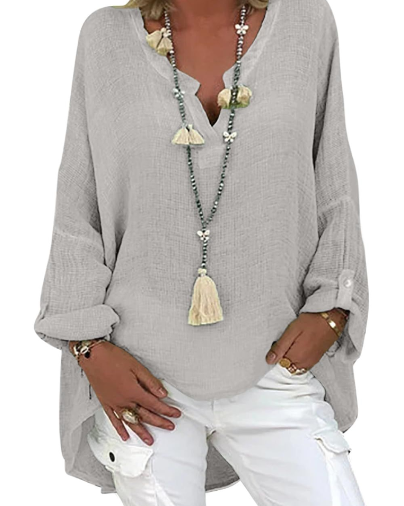 Vanessa Blouse Femme en Lin – Tunique Oversize avec Col en V en Mélange Lin et Rayonne