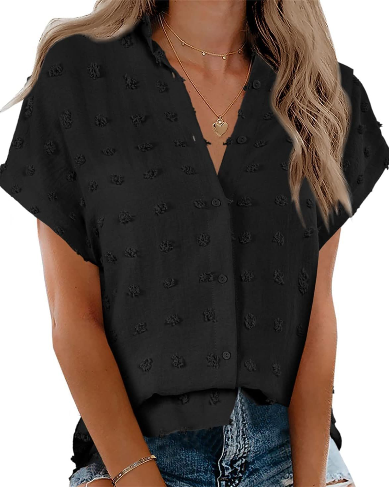 Chemisier pour femme Lauren – Blouse à pois avec col en V, boutons et manches courtes