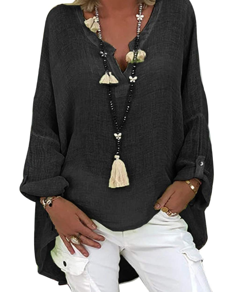 Vanessa Blouse Femme en Lin – Tunique Oversize avec Col en V en Mélange Lin et Rayonne