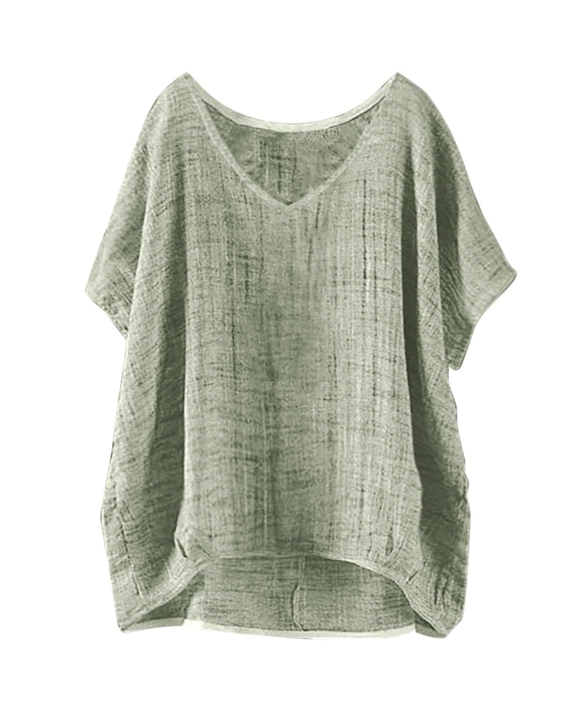 T-shirt longue Isla pour femme – haut d'été style lin avec manches courtes et coupe ample