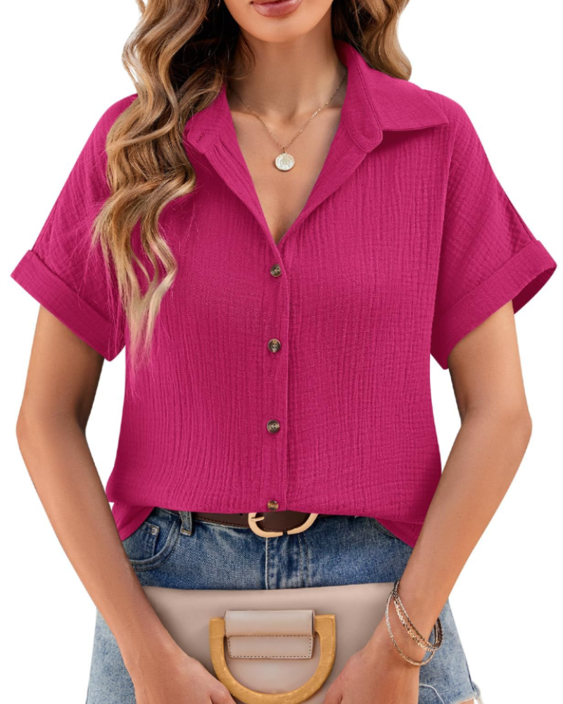Blouse Evelyn pour femme – Chemise en mousseline de coton avec col en V et boutons