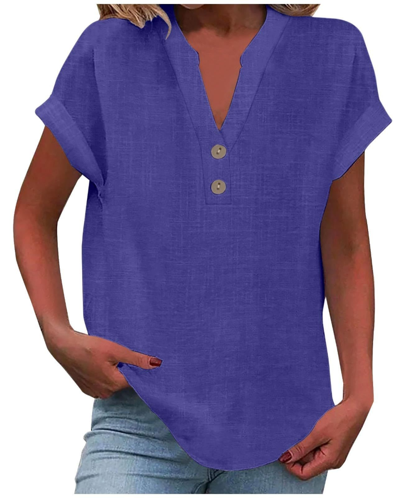 Charlotte Blouse Femme – Tunique Décontractée avec Col en V, Boutons Décoratifs et Manches à Volants