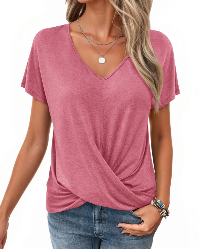 Hailey Blouse Femme – Top avec Col en V, Nœud Frontal et Manches Chauve-Souris
