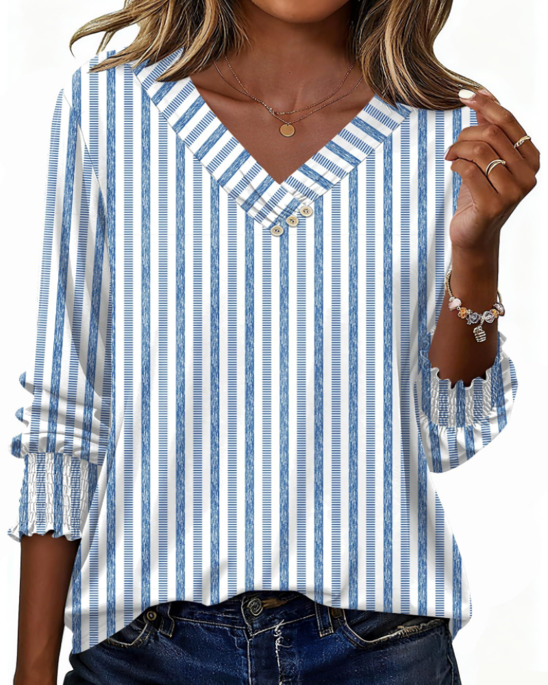 Brooke Blusa Donna – Tunica Floreale con Scollo a V, Maniche 3/4 e Bottoni Decorativi