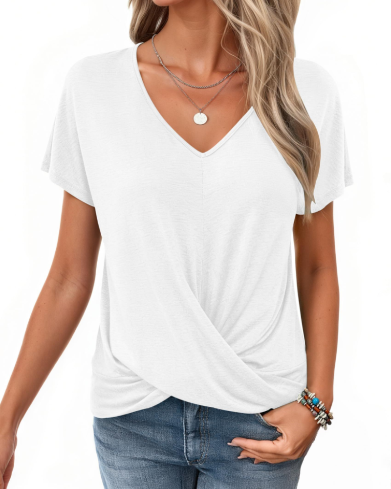 Hailey Blouse Femme – Top avec Col en V, Nœud Frontal et Manches Chauve-Souris