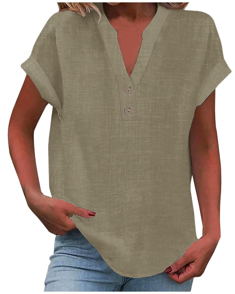 Charlotte Blouse Femme – Tunique Décontractée avec Col en V, Boutons Décoratifs et Manches à Volants