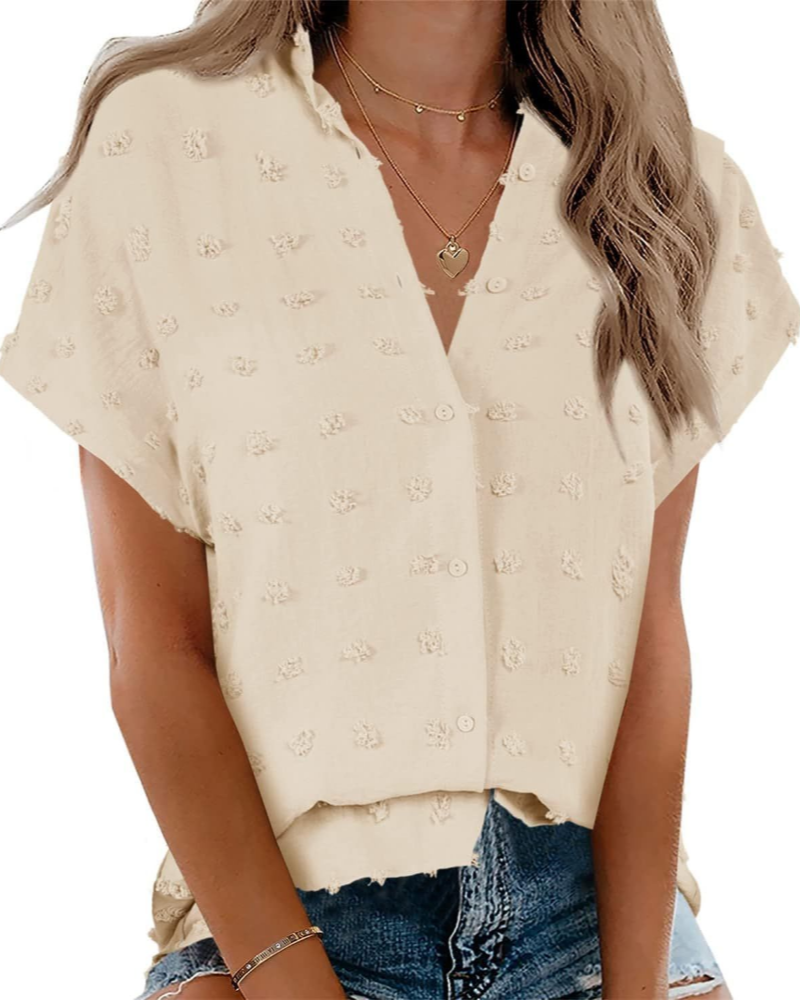Chemisier pour femme Lauren – Blouse à pois avec col en V, boutons et manches courtes