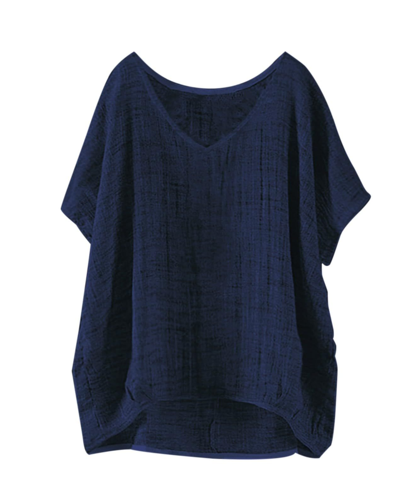 T-shirt longue Isla pour femme – haut d'été style lin avec manches courtes et coupe ample