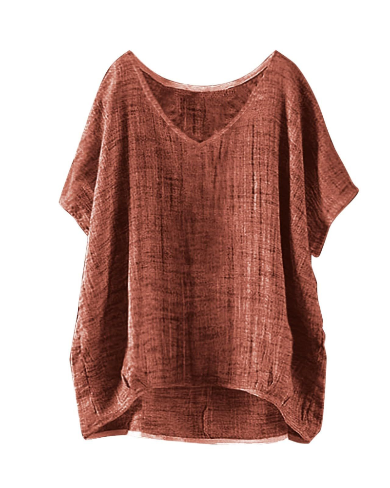 T-shirt longue Isla pour femme – haut d'été style lin avec manches courtes et coupe ample