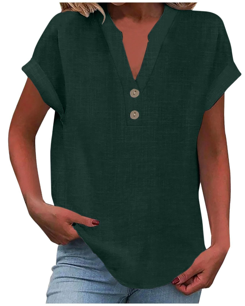 Charlotte Blouse Femme – Tunique Décontractée avec Col en V, Boutons Décoratifs et Manches à Volants