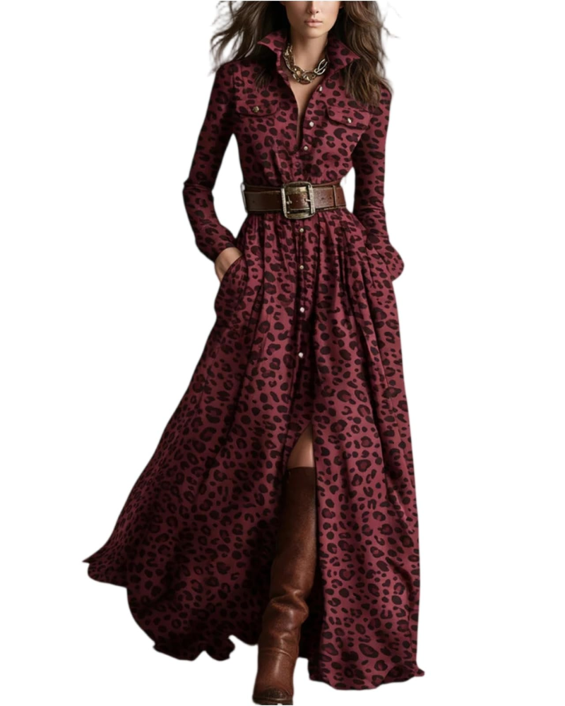 Wendy Abito Lungo Donna – Vestito a Quadri con Scollo a V, Bottoni e Maniche Lunghe