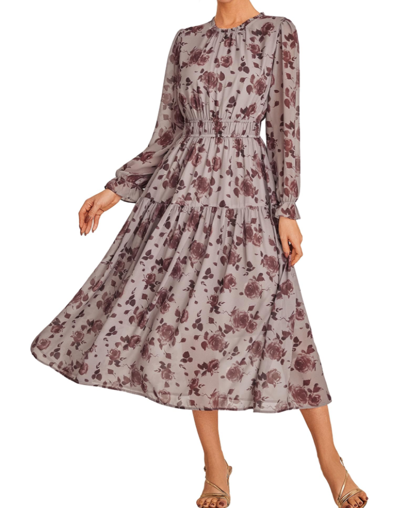 Bianca Damen Maxikleid – A-Linien Kleid aus Chiffon mit langen Ärmeln und Taschen
