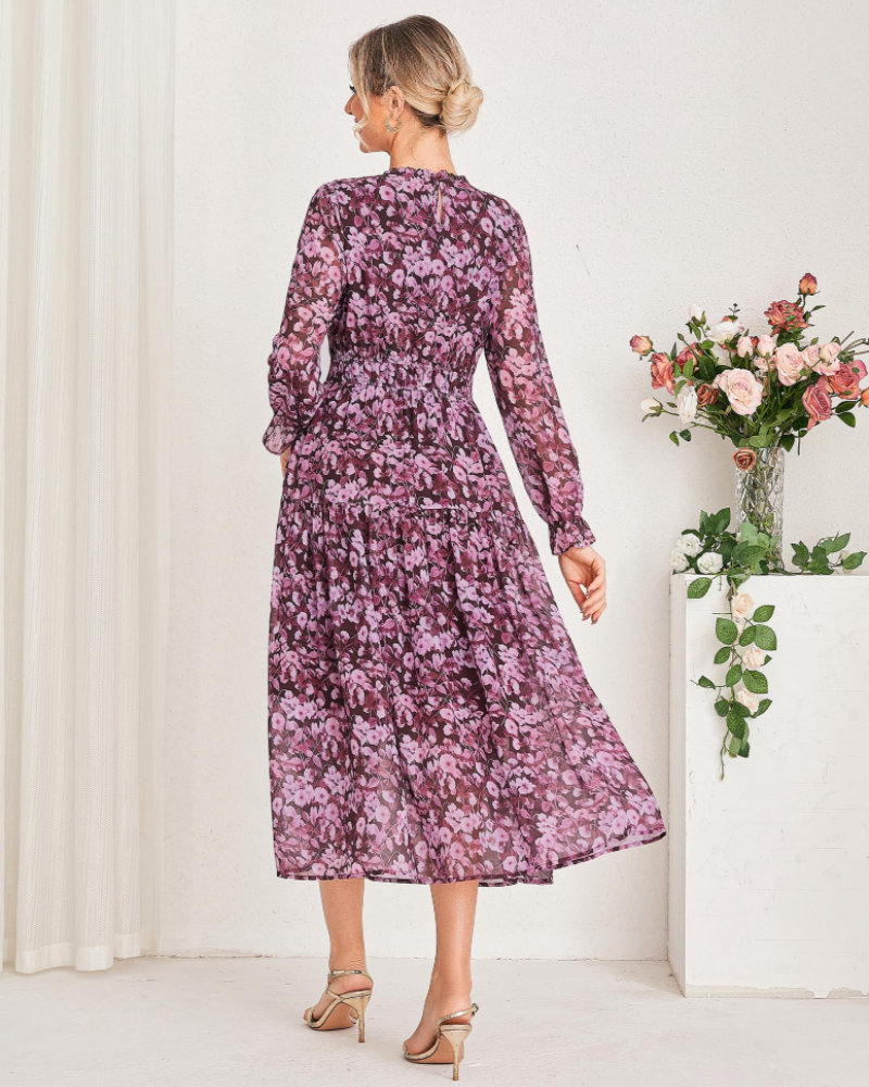 Bianca Damen Maxikleid – A-Linien Kleid aus Chiffon mit langen Ärmeln und Taschen
