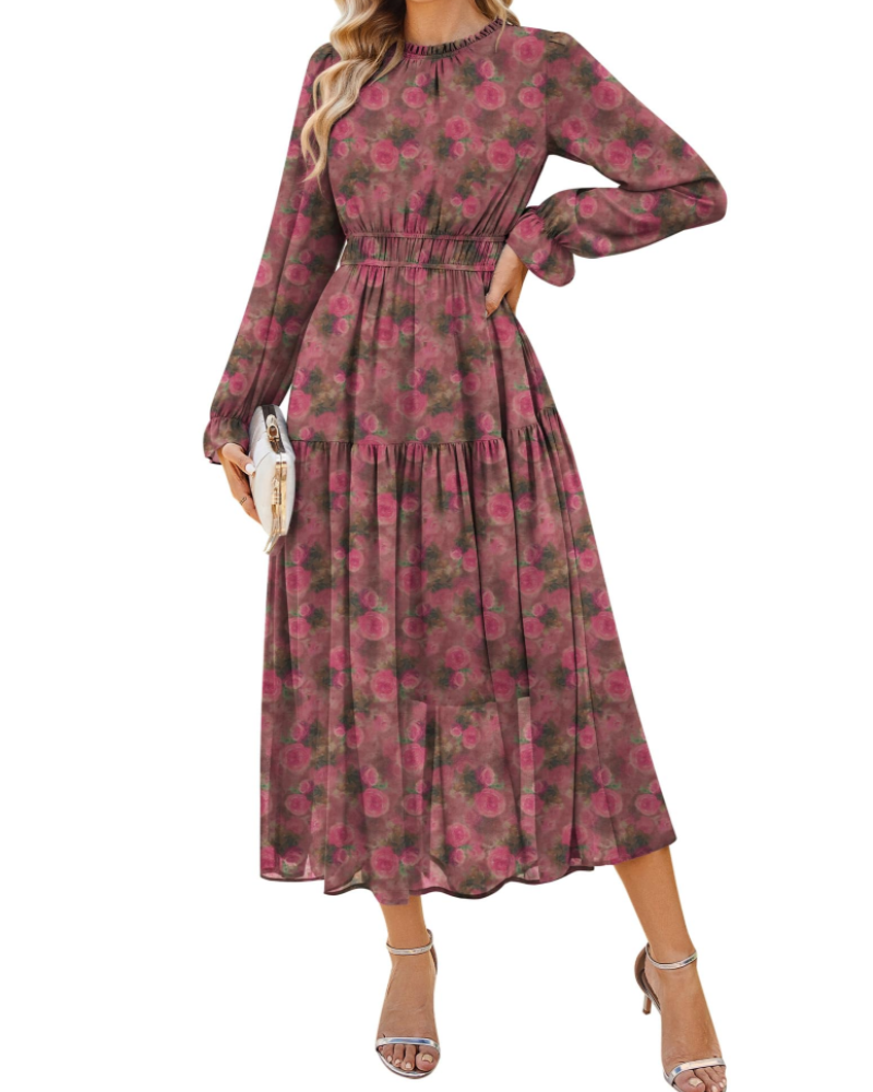 Bianca Damen Maxikleid – A-Linien Kleid aus Chiffon mit langen Ärmeln und Taschen