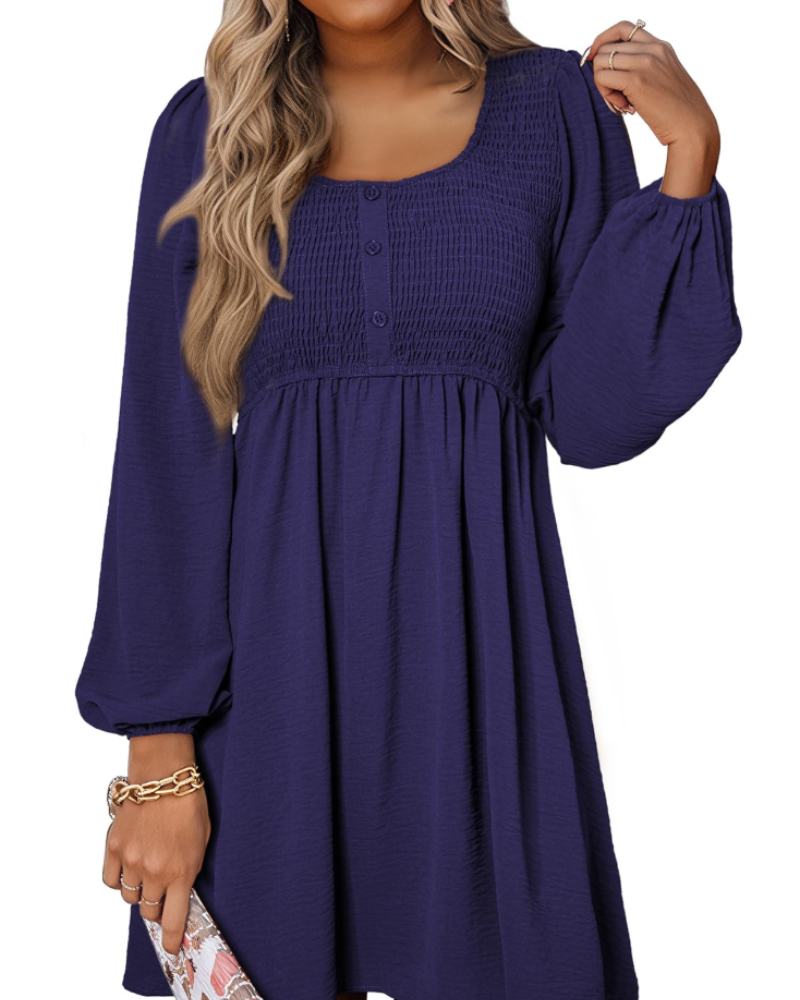 Evelina Damen-Midikleid – Kleid aus Musselin mit Rundhalsausschnitt, Knöpfen und hoher Taille