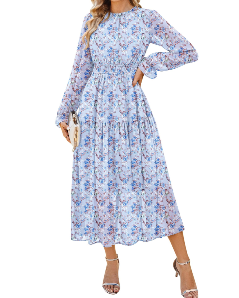 Bianca Damen Maxikleid – A-Linien Kleid aus Chiffon mit langen Ärmeln und Taschen