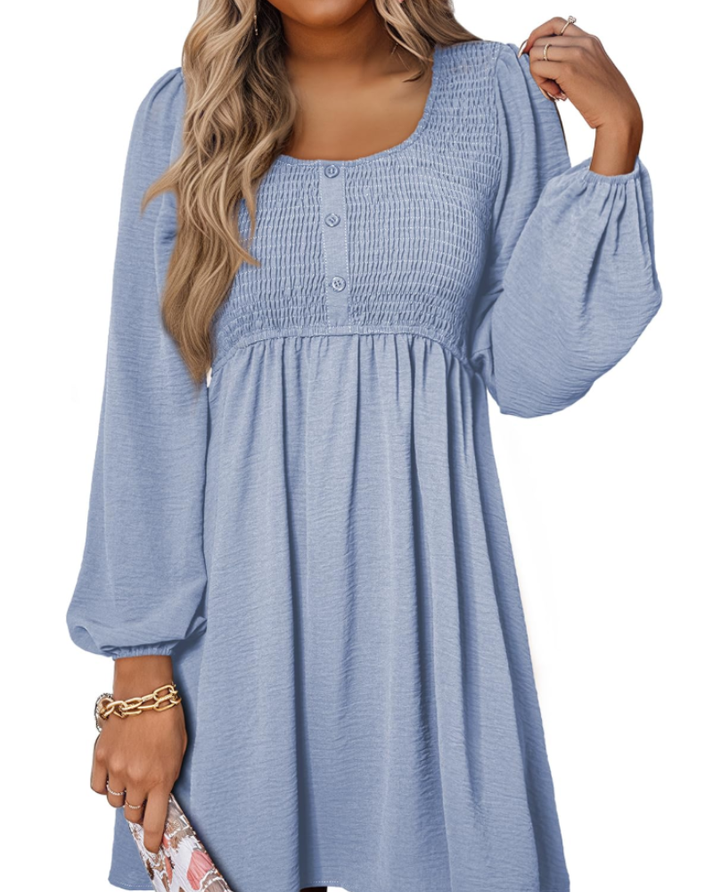 Evelina Damen-Midikleid – Kleid aus Musselin mit Rundhalsausschnitt, Knöpfen und hoher Taille