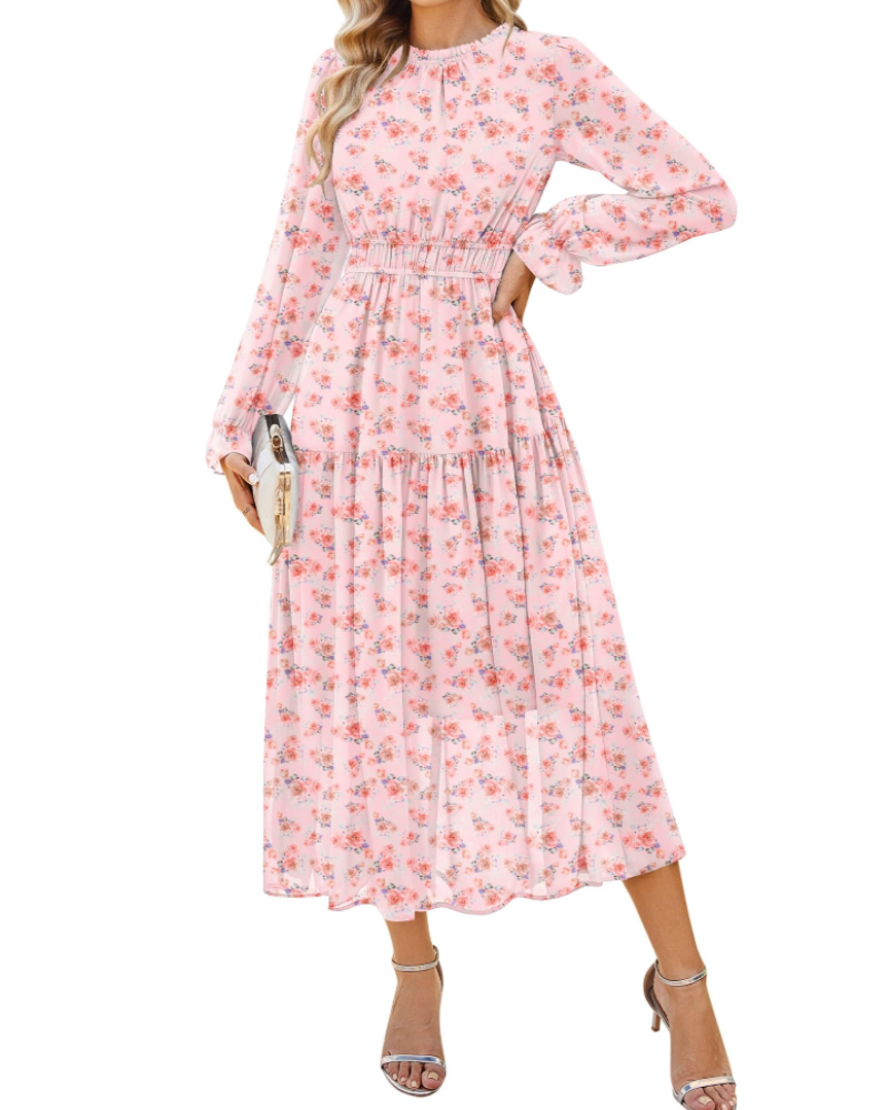 Bianca Damen Maxikleid – A-Linien Kleid aus Chiffon mit langen Ärmeln und Taschen