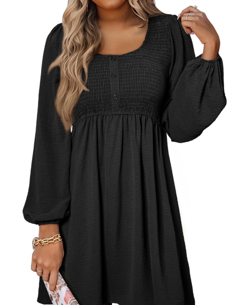 Evelina Damen-Midikleid – Kleid aus Musselin mit Rundhalsausschnitt, Knöpfen und hoher Taille