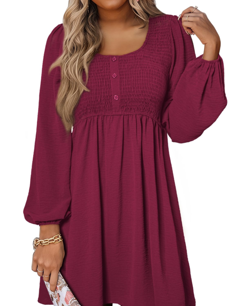 Evelina Damen-Midikleid – Kleid aus Musselin mit Rundhalsausschnitt, Knöpfen und hoher Taille