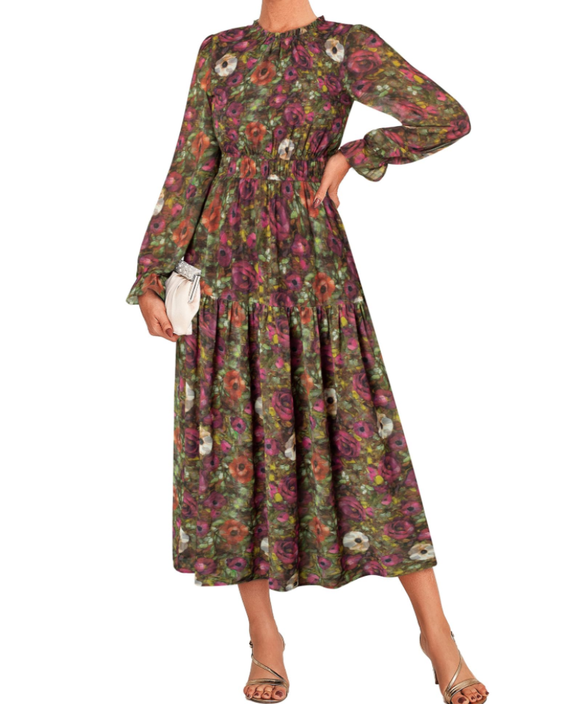 Bianca Damen Maxikleid – A-Linien Kleid aus Chiffon mit langen Ärmeln und Taschen